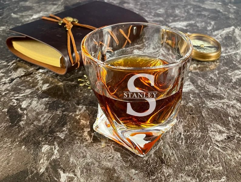 Unique Personalized Fancy Engraved Scotch Glass Customized Whiskey Glass Gifts for Men by Groovy Guy