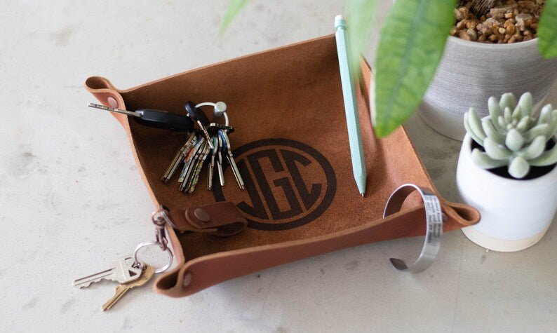 Unique Personalized Personalized Leather Catchall Customized Gifts for Men by Groovy Guy