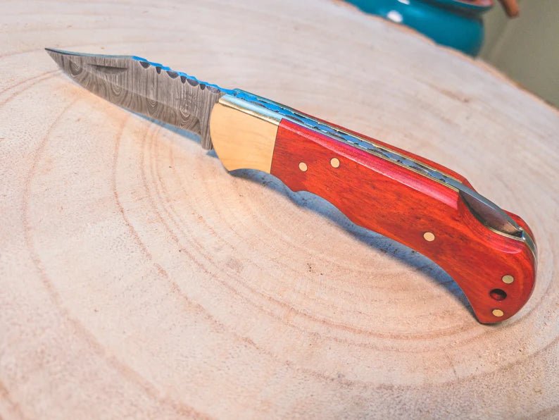 Unique Personalized Damascus Steel Pocket Knife Customized Knife Gifts for Men by Groovy Guy