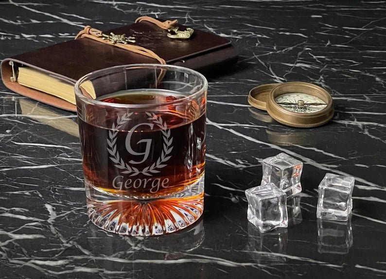 Unique Personalized Old Fashioned Round Whiskey Glass Customized Whiskey Gifts for Men by Groovy Guy