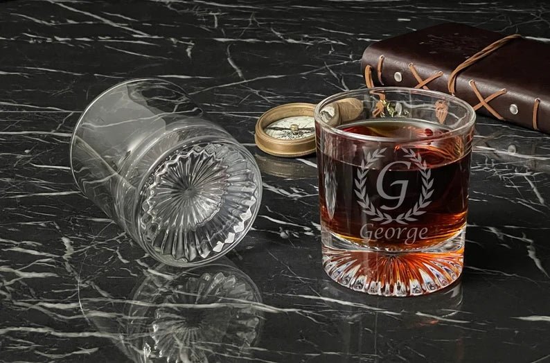 Unique Personalized Old Fashioned Round Whiskey Glass Customized Whiskey Gifts for Men by Groovy Guy