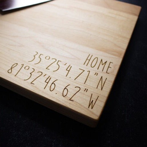 Unique Personalized Coordinates Cutting Board Customized Cutting Board Gifts for Men by Groovy Guy