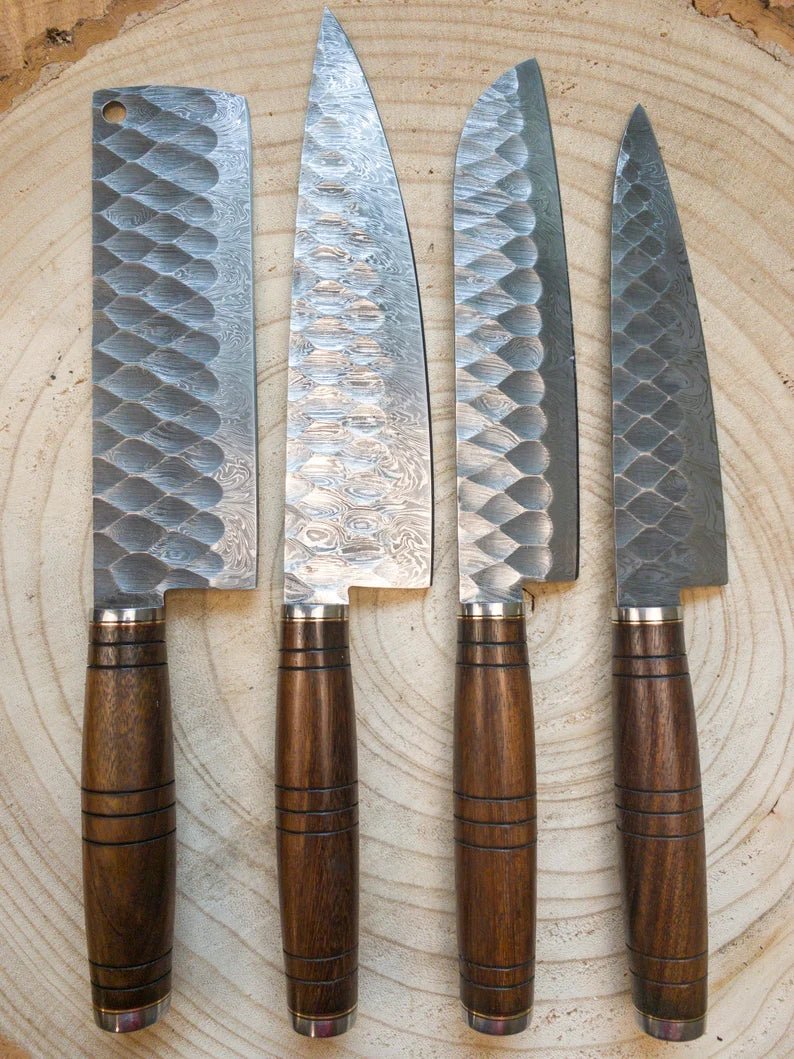 Unique Personalized Damascus Chef Knife Set Customized Kitchen Knives Gifts for Men by Groovy Guy