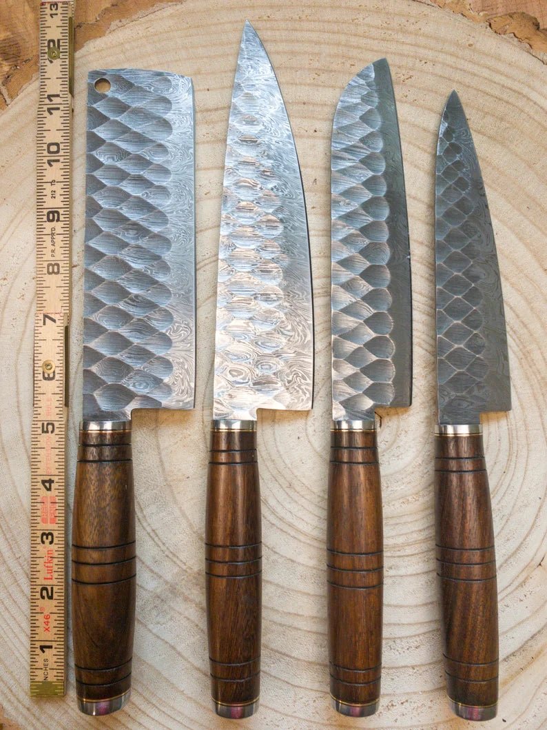 Unique Personalized Damascus Chef Knife Set Customized Kitchen Knives Gifts for Men by Groovy Guy