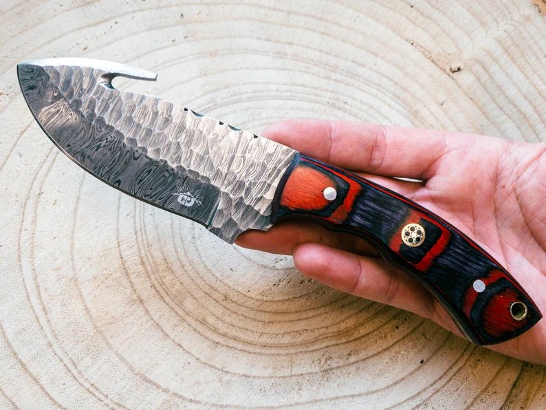 Unique Personalized Gut Hook Damascus Knife Customized Knife Gifts for Men by Groovy Guy