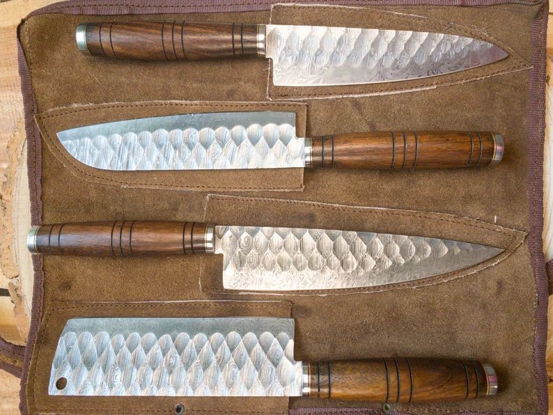 Unique Personalized Damascus Chef Knife Set Customized Kitchen Knives Gifts for Men by Groovy Guy