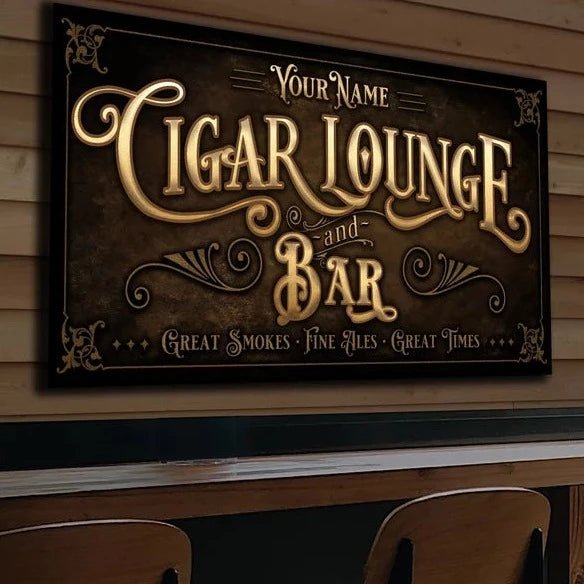 Unique Personalized Cigar Lounge Bar Sign Customized Cigar Gifts for Men by Groovy Guy
