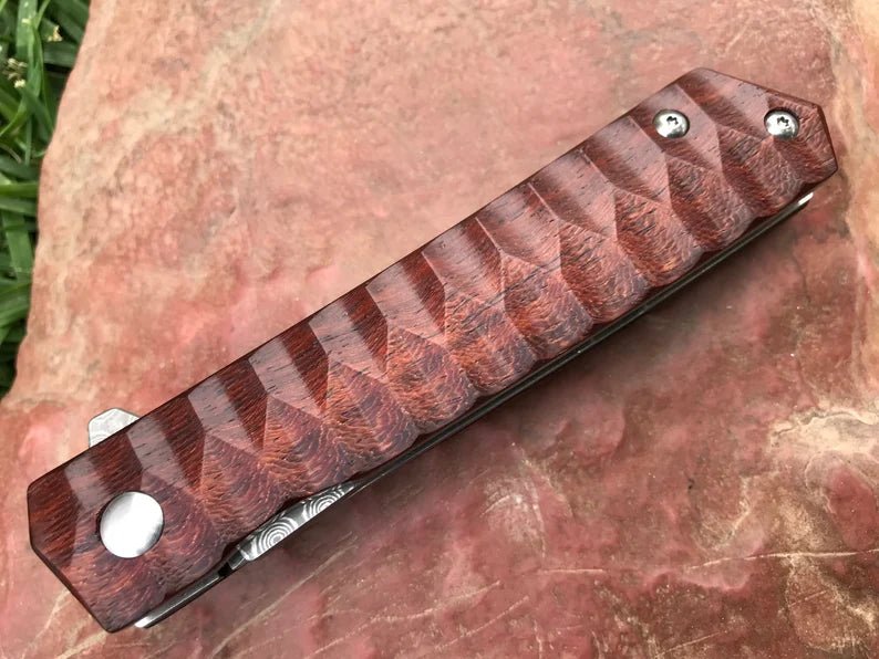 Unique Personalized Rosewood Real Steel Damascus Blade Customized Knives Gifts for Men by Groovy Guy