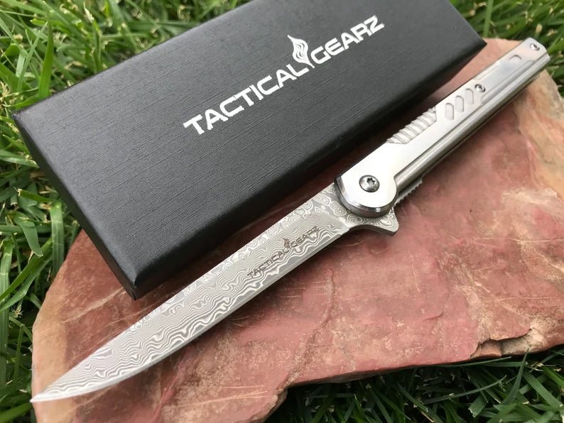 Unique Personalized Damascus Steel EDC Pocket Knife Customized Knives Gifts for Men by Groovy Guy