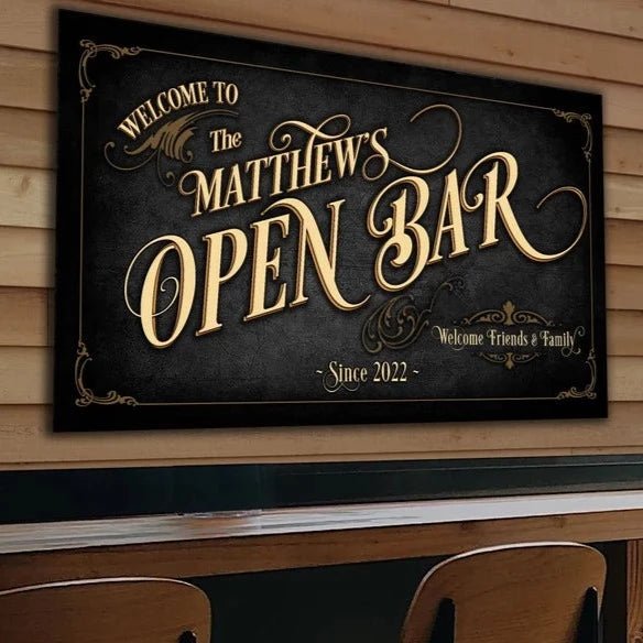 Unique Personalized Custom Open Bar Sign Customized Pub Signs Gifts for Men by Groovy Guy