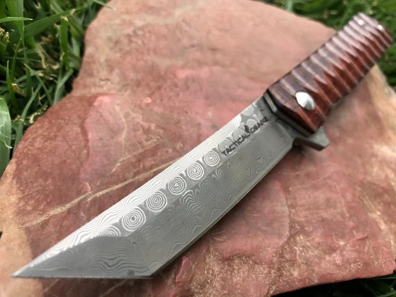 Unique Personalized Rosewood Real Steel Damascus Blade Customized Knives Gifts for Men by Groovy Guy