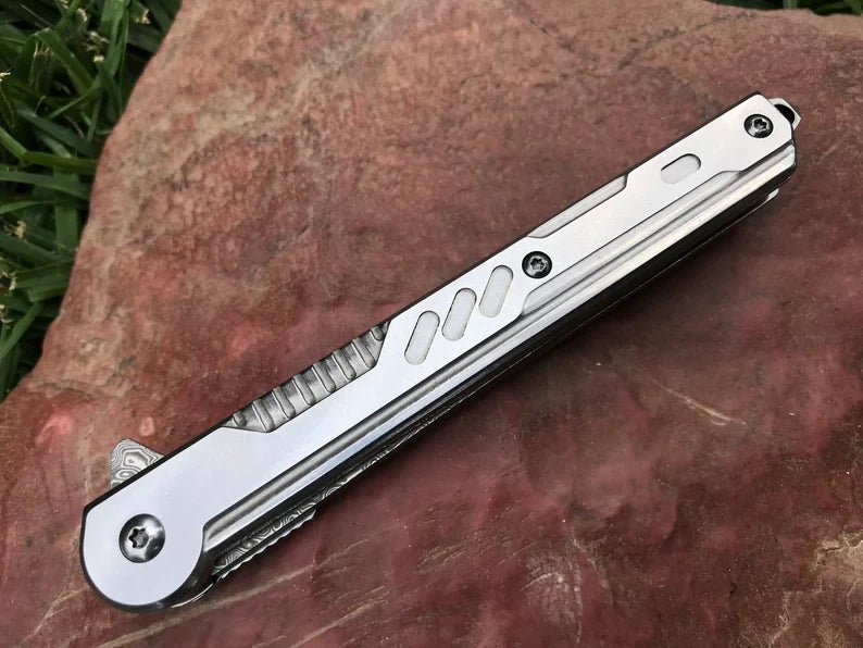 Unique Personalized Damascus Steel EDC Pocket Knife Customized Knives Gifts for Men by Groovy Guy