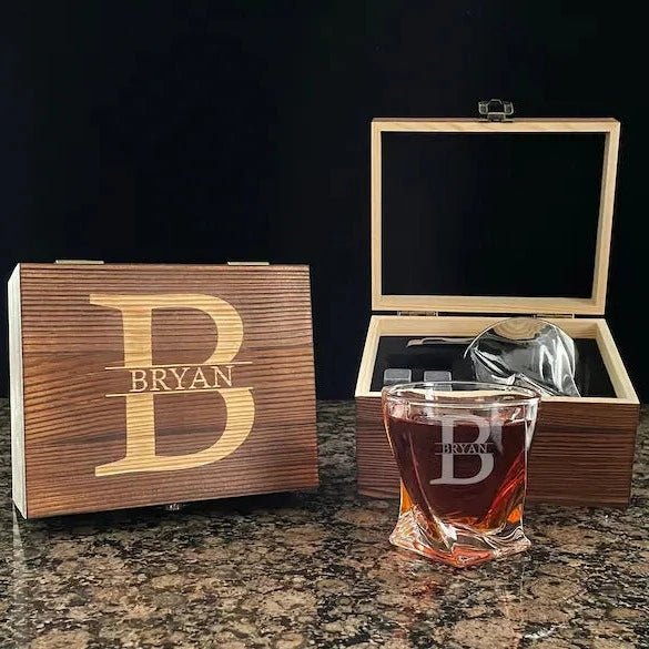 Unique Personalized Whiskey on the Rocks Set Customized Whiskey Glass Set Gifts for Men by Groovy Guy