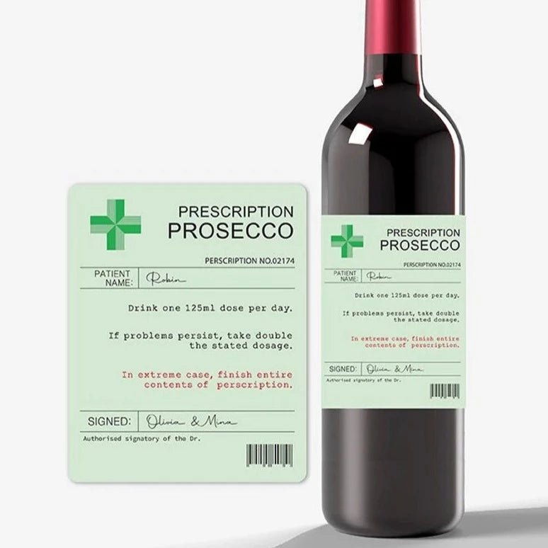 Unique Personalized Prescription Prosecco Wine Label Customized Labels Gifts for Men by Groovy Guy
