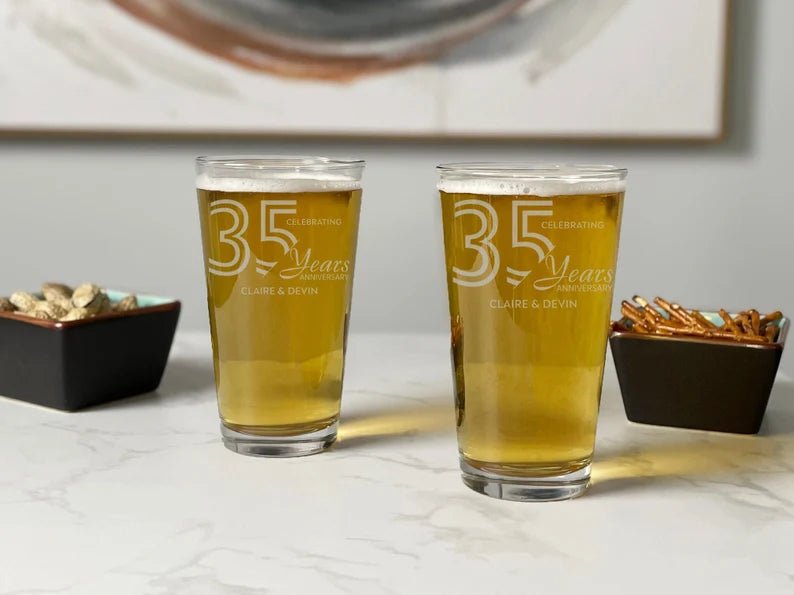 Unique Personalized Forever Together Pint Glass Customized Anniversary Gifts for Men by Groovy Guy