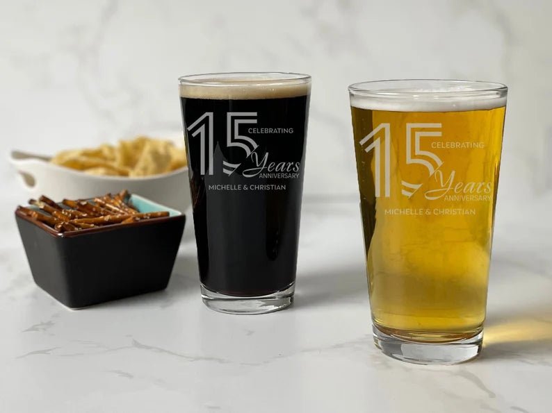 Unique Personalized Forever Together Pint Glass Customized Anniversary Gifts for Men by Groovy Guy