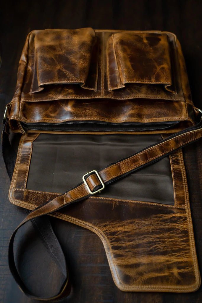 Unique Personalized Buffalo Leather Satchel Customized Messenger Bag Gifts for Men by Groovy Guy