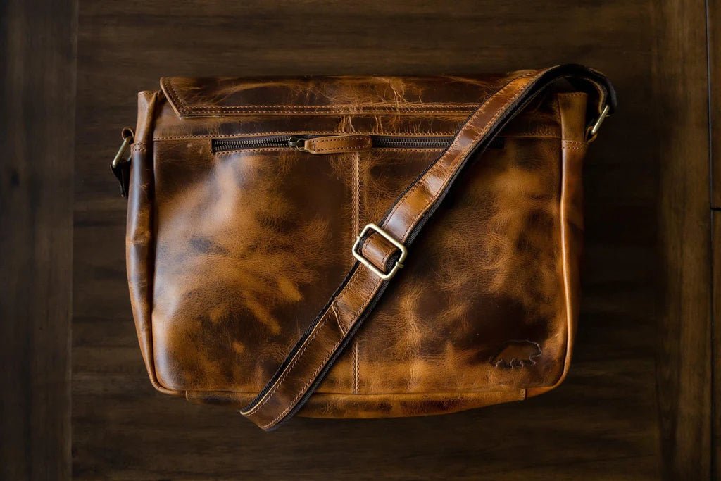 Unique Personalized Buffalo Leather Satchel Customized Messenger Bag Gifts for Men by Groovy Guy