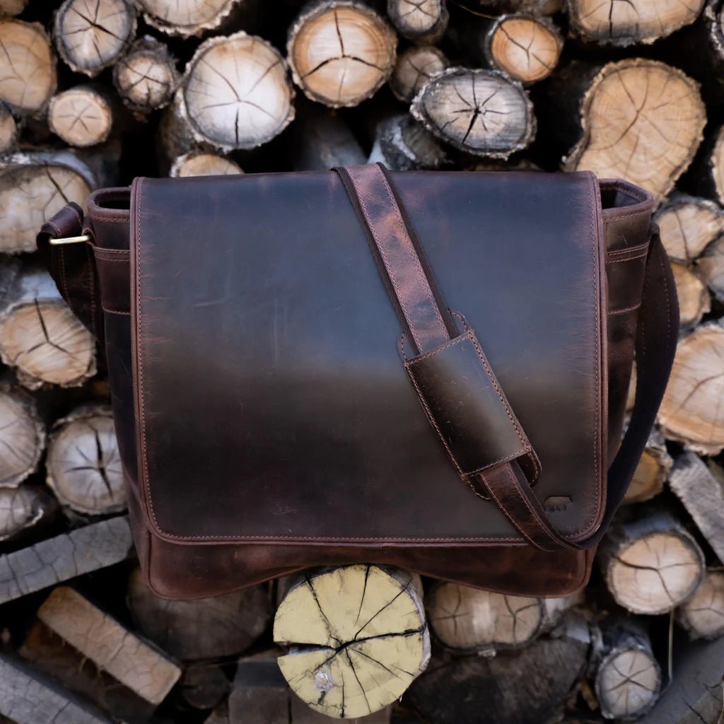 Unique Personalized Rugged Leather Messenger Bag Customized Messenger Bag Gifts for Men by Groovy Guy