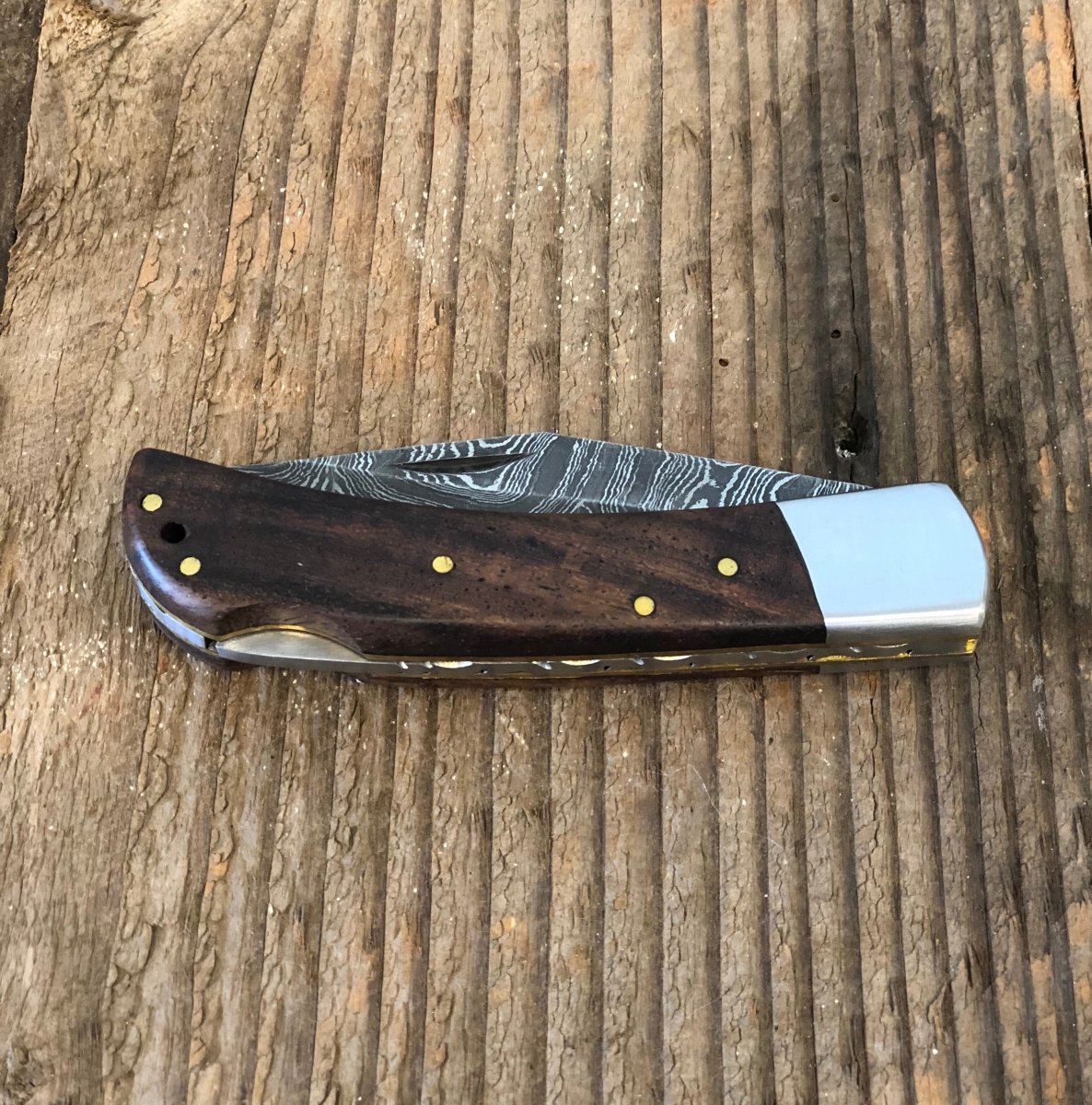 Unique Personalized Damascus Walnut Pocket Knife Customized Gifts for Men by Groovy Guy