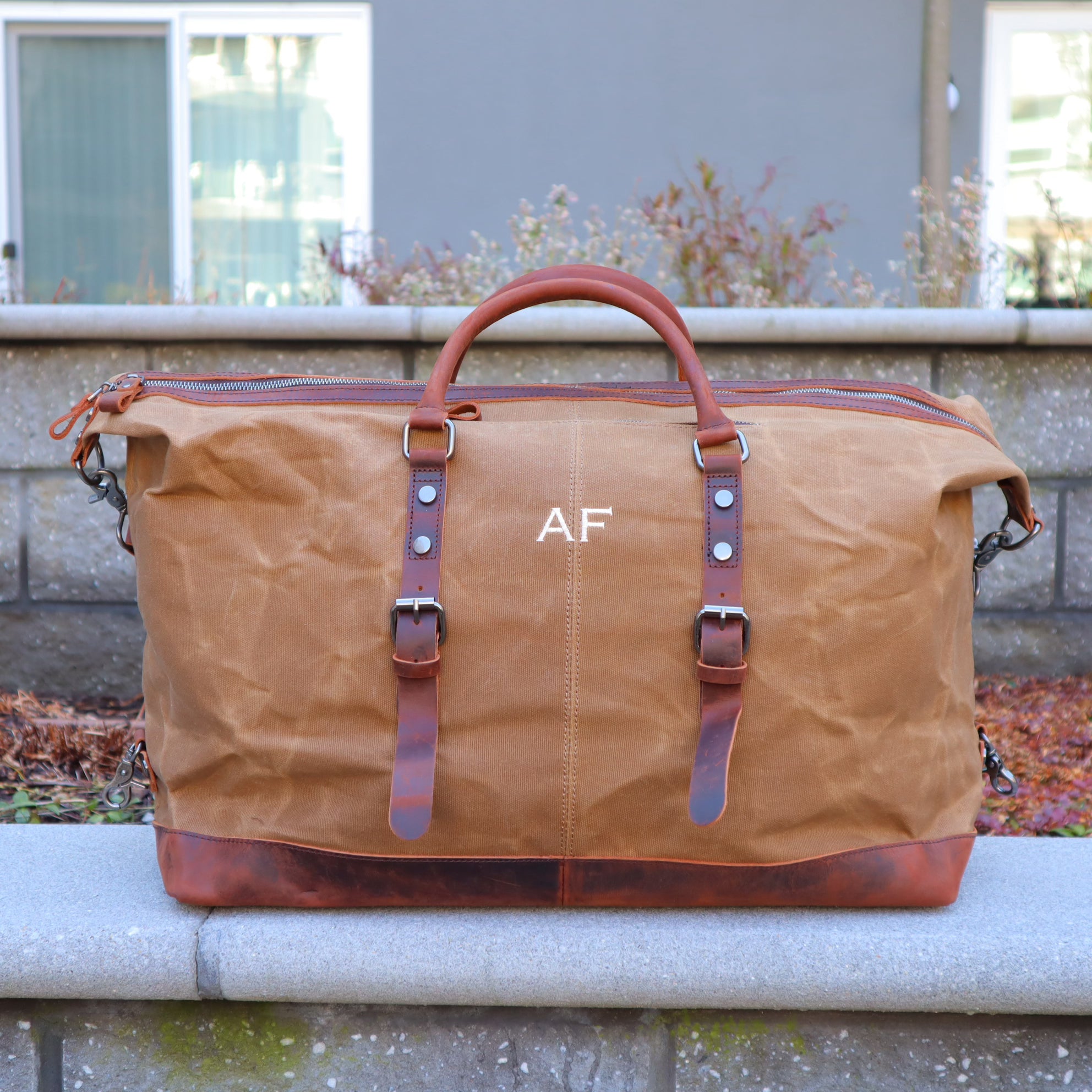 Personalized Waxed Canvas Weekender Bag For Men | Embroidered with Initials