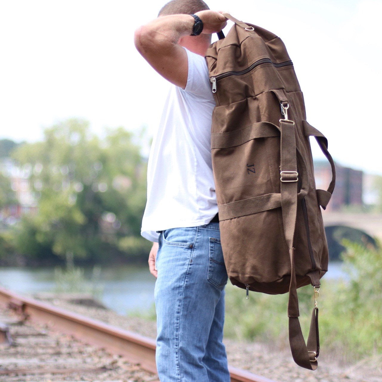 Weekender Duffle Bag for Men: Folding Waxed Canvas Duffle Bag Personalized  Gift for Him Father's Day Gift Anniversary Gift Made in USA 