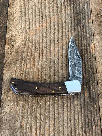 Damascus Walnut Pocket Knife