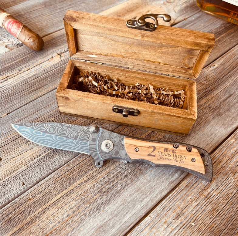 Personalized Anniversary Knife with Custom Engraved Box - Groovy