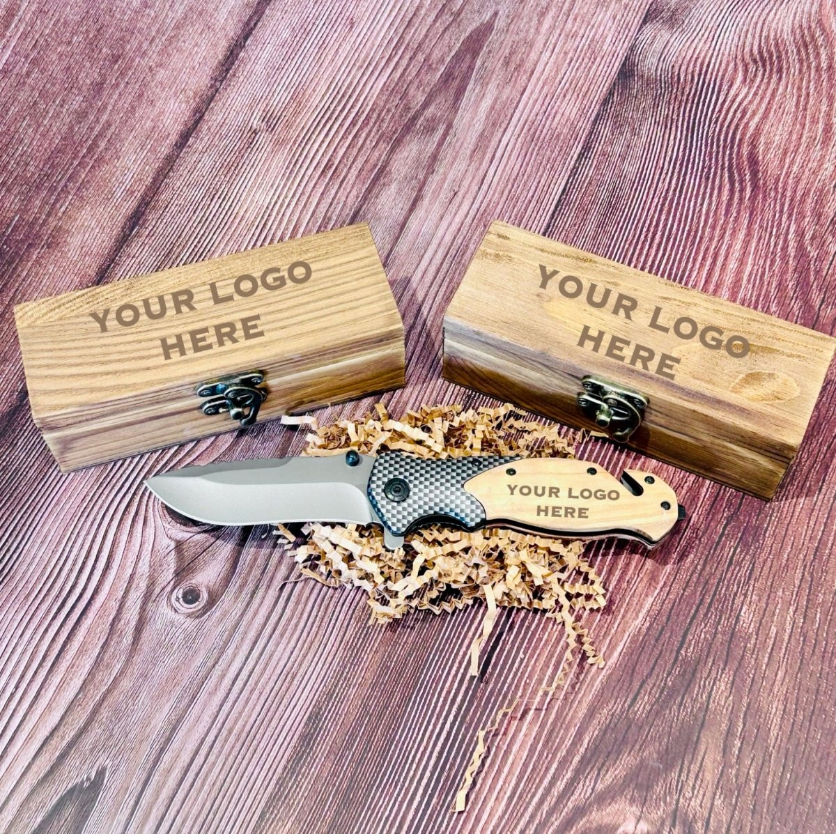 Unique Personalized Logo on Carbon Knife Customized Logo Gifts for Men by Groovy Guy