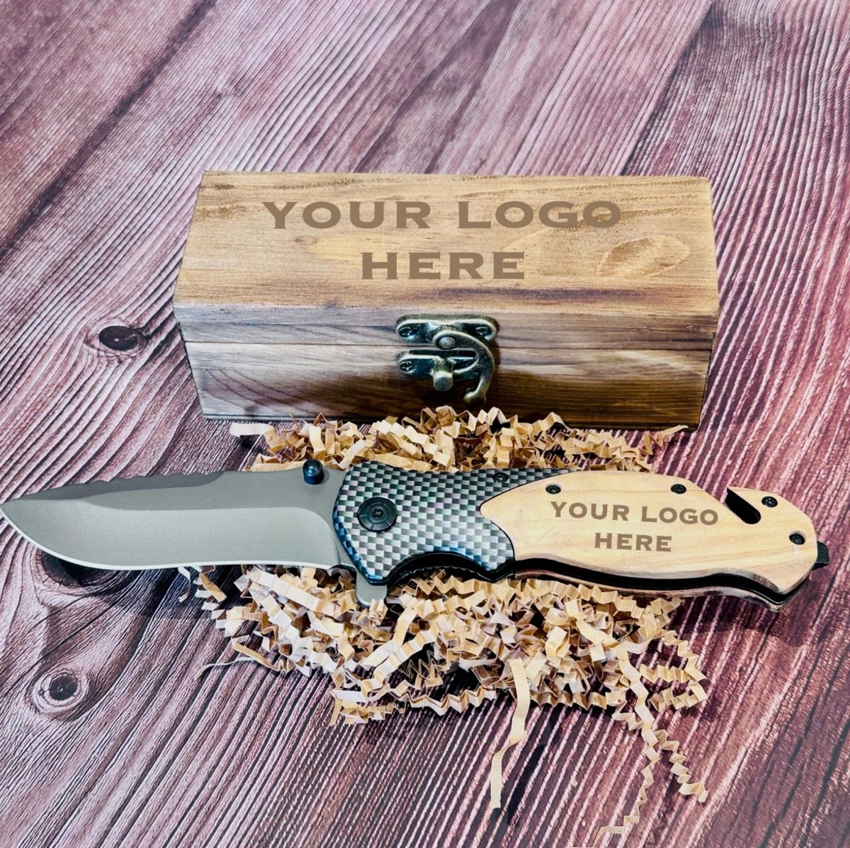Unique Personalized Logo on Carbon Knife Customized Logo Gifts for Men by Groovy Guy