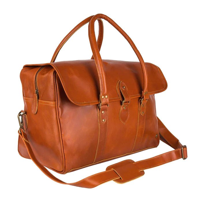 Unique Personalized Saddle Leather Weekender Customized Duffel Bags Gifts for Men by Groovy Guy