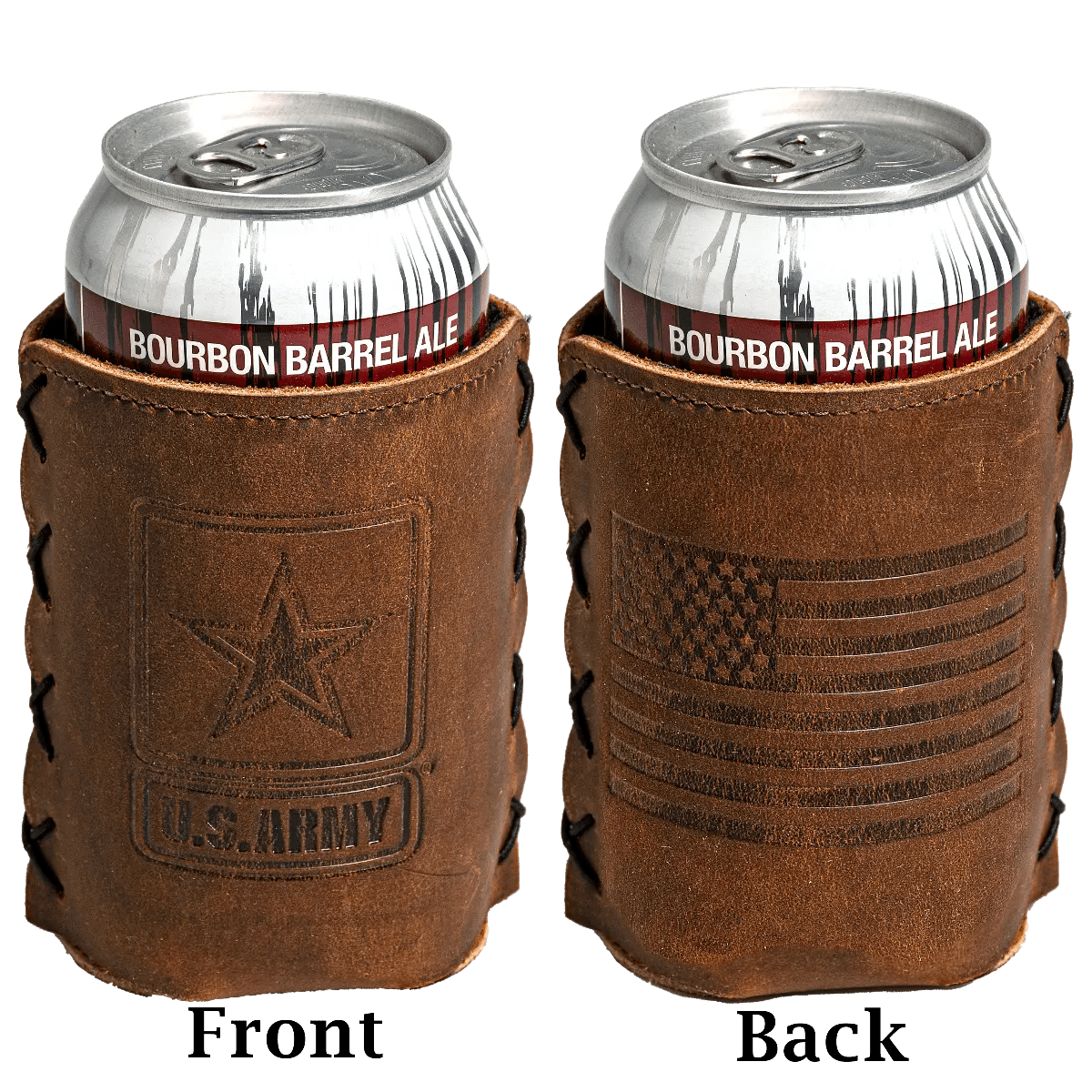 Unique Personalized US Army Leather Koozie Customized Personalized Koozie Gifts for Men by Groovy Guy