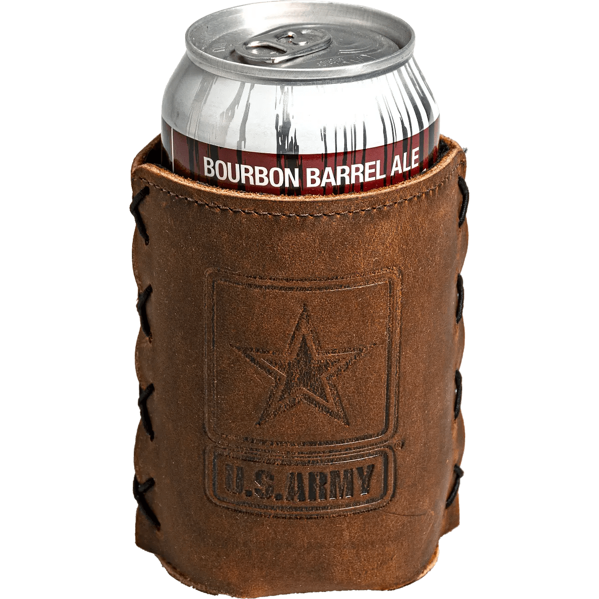 Unique Personalized US Army Leather Koozie Customized Personalized Koozie Gifts for Men by Groovy Guy