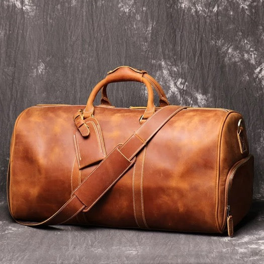 Groomsmen Duffle Personalized Vegan Leather Weekend Travel Bag for Men,  Gold Zippers, - Groovy Groomsmen Gifts