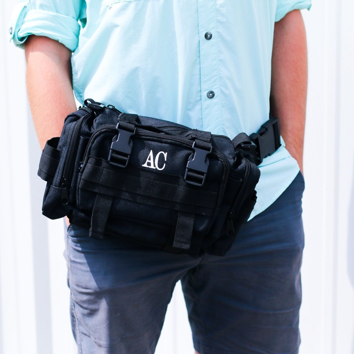 Embroidered Canvas, Black Fanny Pack