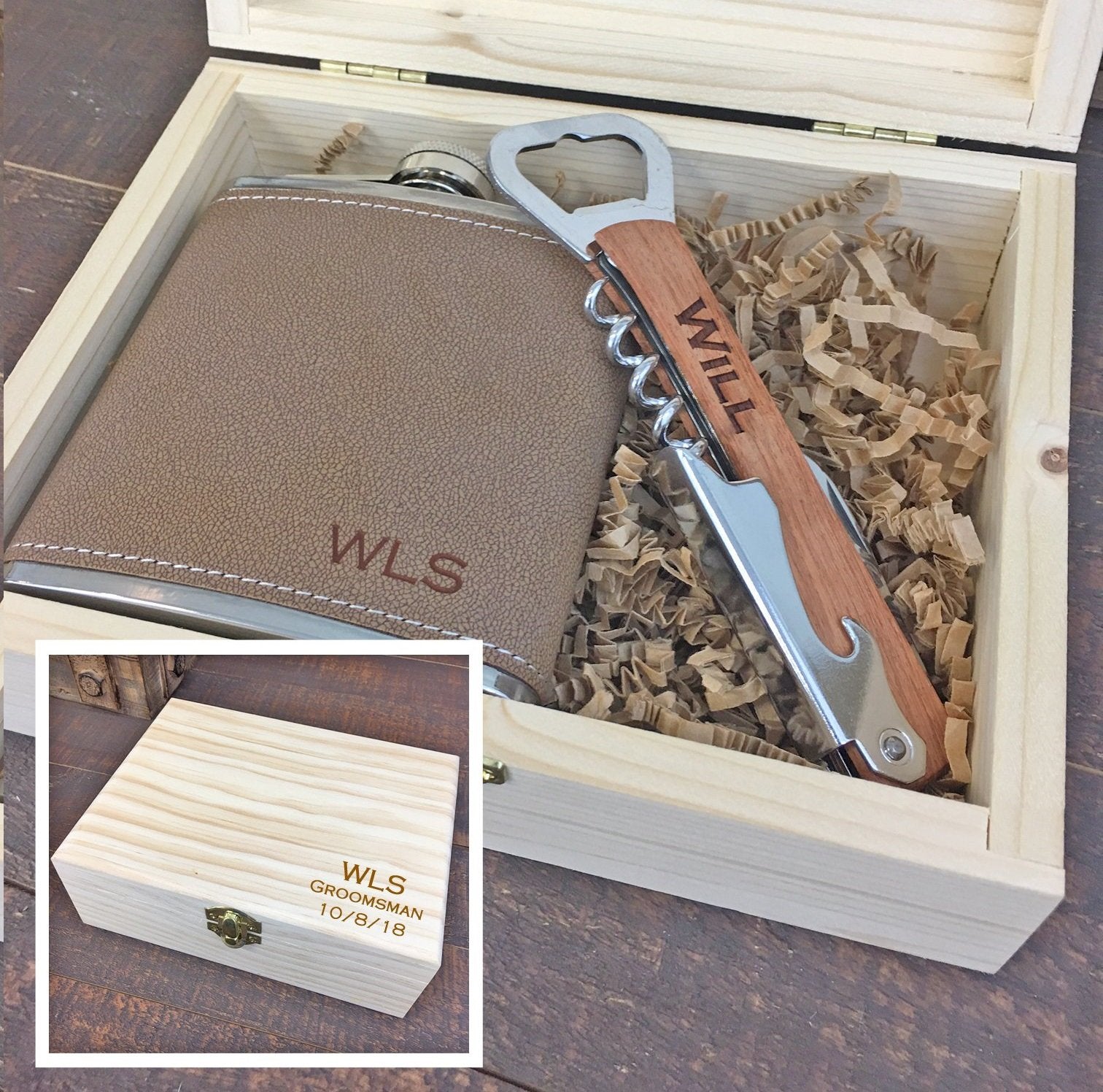 Personalized Gift Box Set With Flask and Bottle Opener