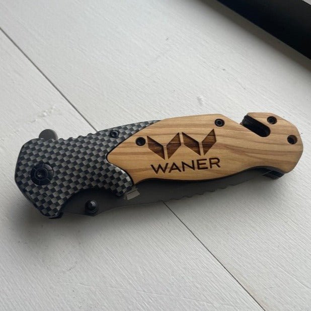 Unique Personalized Logo on Carbon Knife Customized Logo Gifts for Men by Groovy Guy