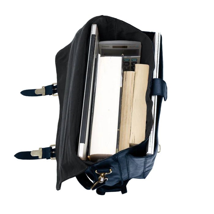 Unique Personalized Navy Leather Messenger Bag Customized Messenger Bag Gifts for Men by Groovy Guy