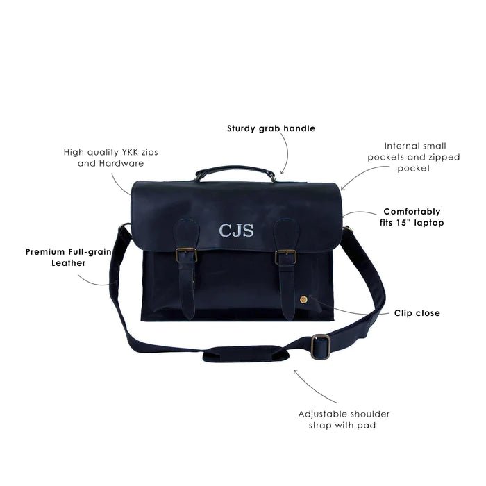Unique Personalized Navy Leather Messenger Bag Customized Messenger Bag Gifts for Men by Groovy Guy