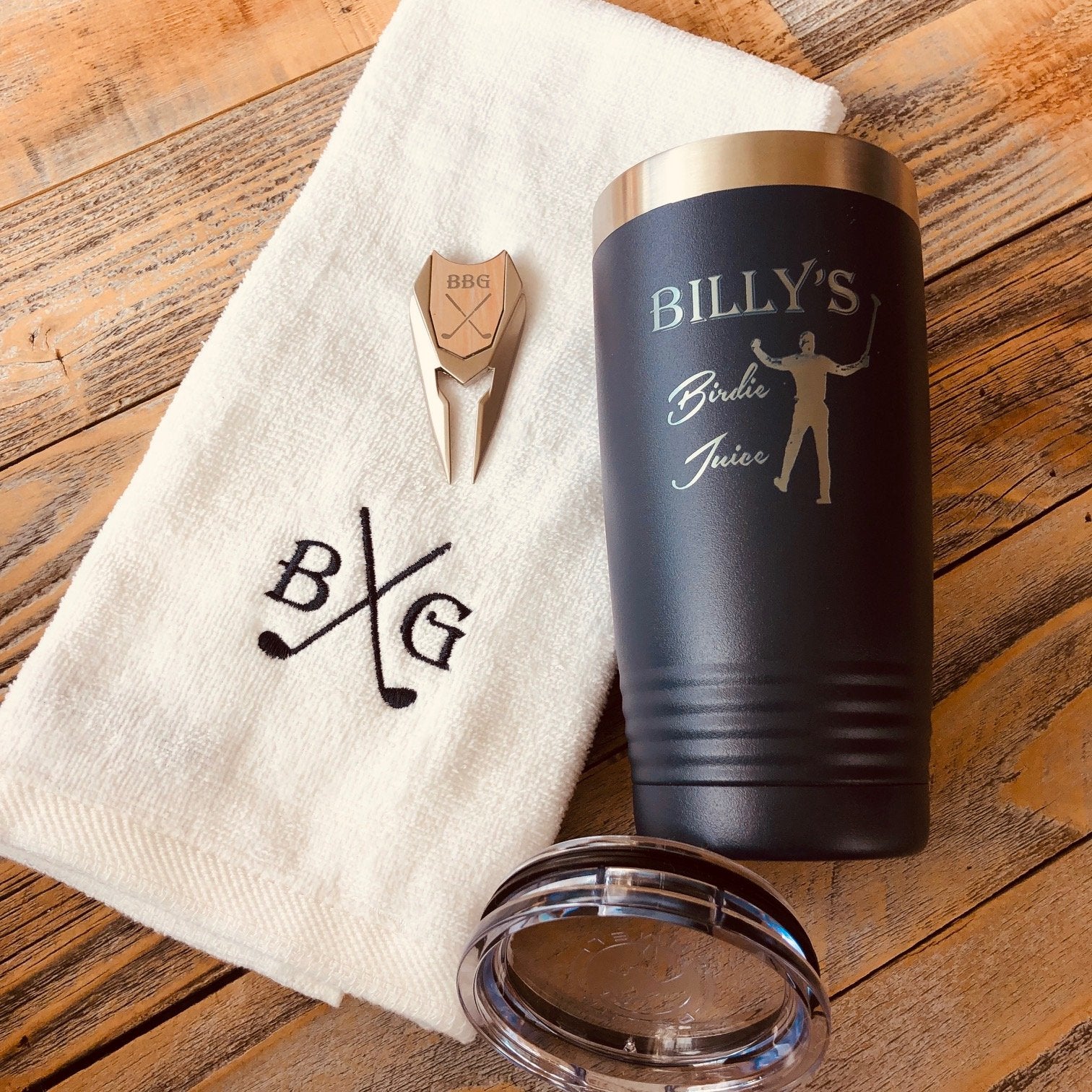 Golf Gift Set Personalized Towel, Divot Tool, Ball Marker, and Tumbler -  Groovy Guy Gifts