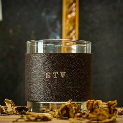 Personalized Leather Wrapped Whiskey Glass