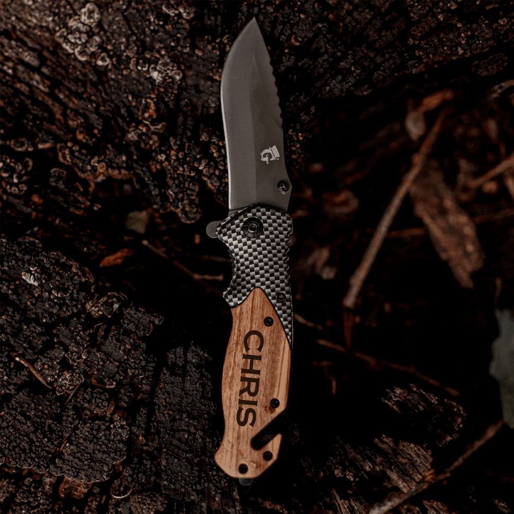Unique Personalized Engraved Carbon Fiber Pocket Knife Customized Knife Gifts for Men by Groovy Guy