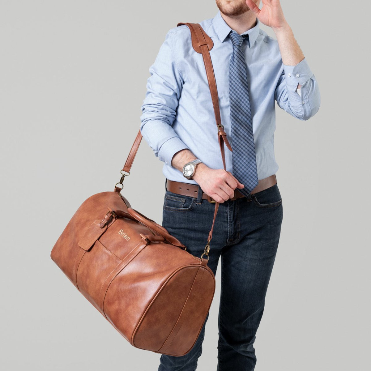 Unique Personalized Sentimental Vegan Leather Duffle Bag Customized Graduation Gifts for Men by Groovy Guy