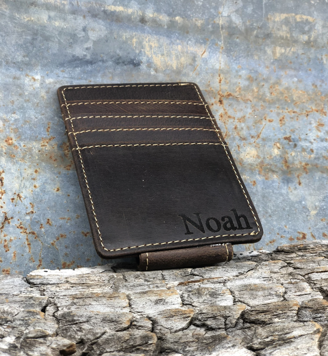Personalized Wallet Custom Engraved Name Leather Spring Money Clip Wallet  for Men Customized Personalised Mens Wallet