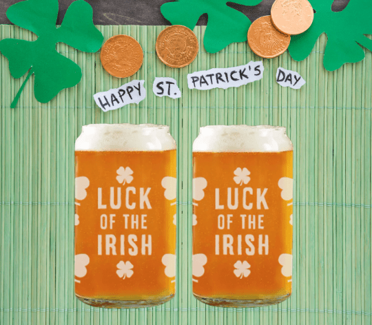Unique Personalized Shamrock Beer Glass Customized Drinking Glass Gifts for Men by Groovy Guy