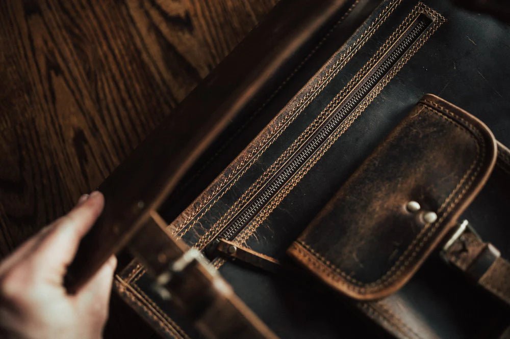 Unique Personalized Top Grain Buffalo Leather Briefcase Customized Messenger Bag Gifts for Men by Groovy Guy