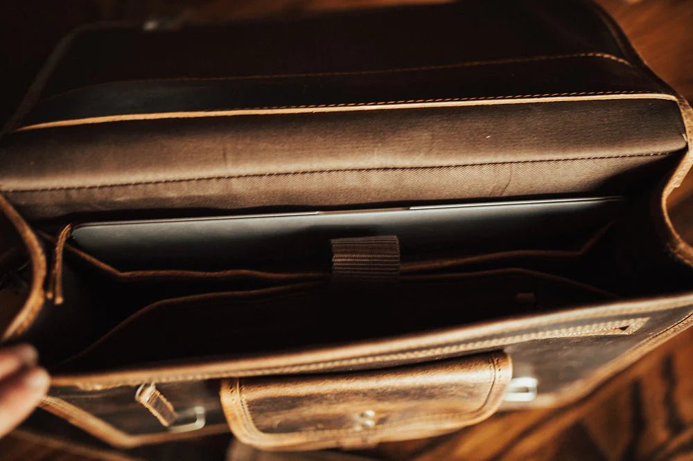 Unique Personalized Top Grain Buffalo Leather Briefcase Customized Messenger Bag Gifts for Men by Groovy Guy