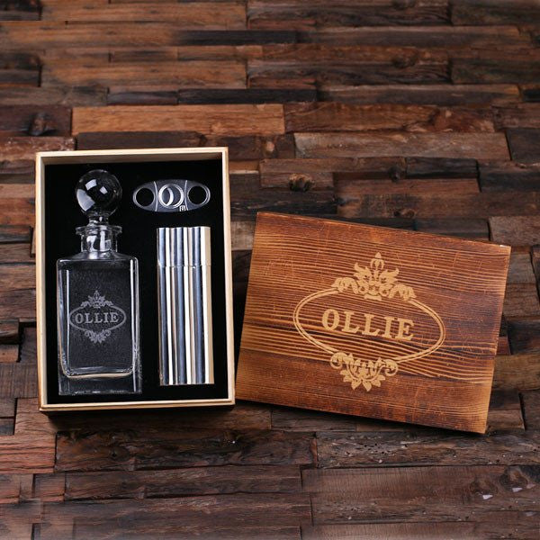 Personalized Cigar, Decanter, & Flask Combo Set