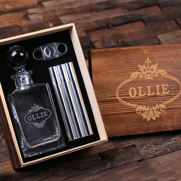 Personalized Cigar, Decanter, & Flask Combo Set