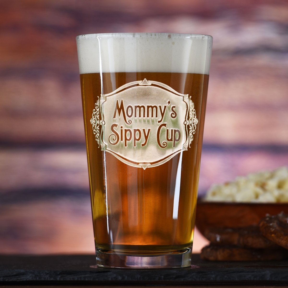 Big Boy Sippy personalized pint glass with sand-carved sippy cup design